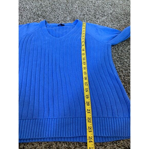 Talbots Blue Tan Ribbed V Neck Sweater Womens Sz S Soft Stretchy - Picture 14 of 14